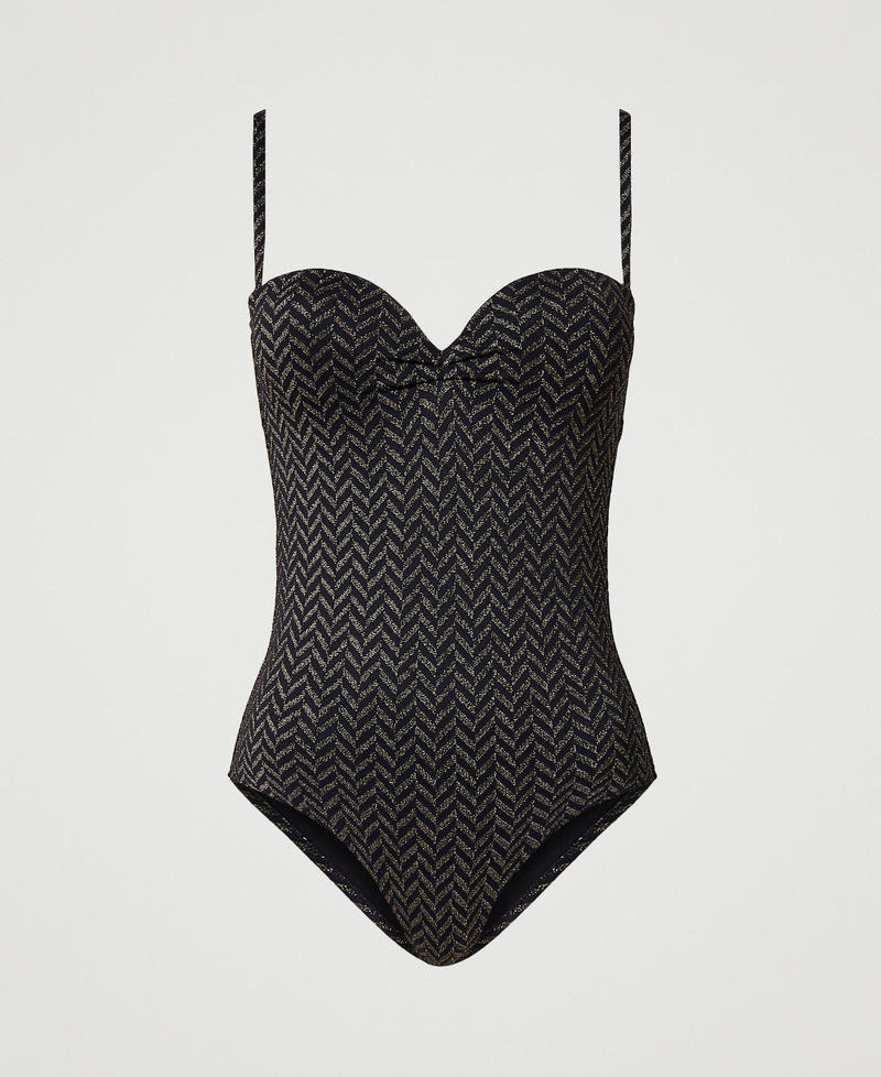 Jacquard one-piece swimsuit with chevron pattern Black Jacquard Herringbone Woman 231LMMD00-0S