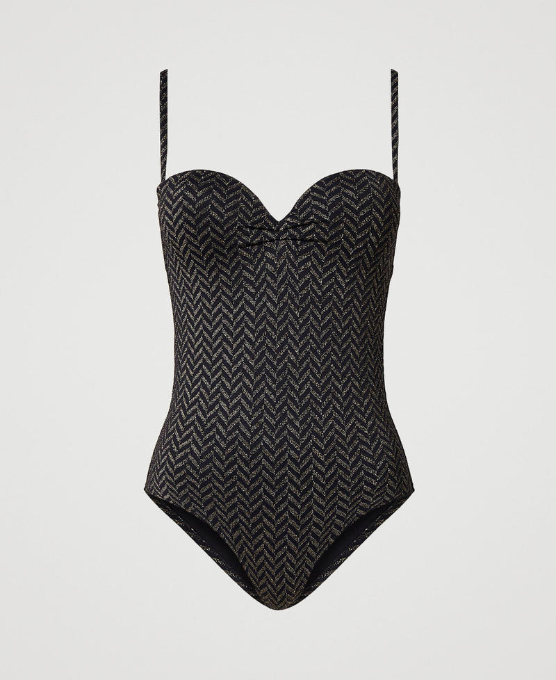 Jacquard one-piece swimsuit with chevron pattern