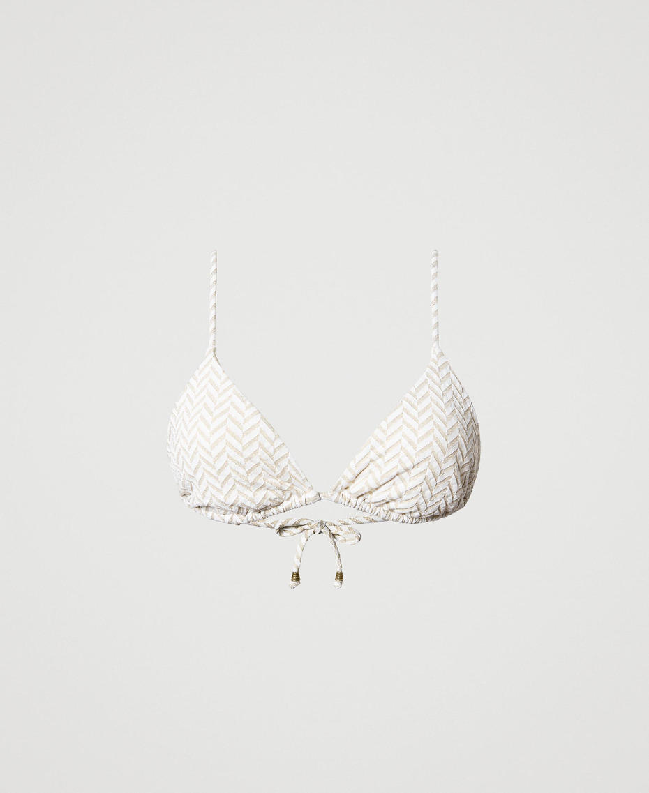Jacquard triangle bikini top with chevron pattern Off White Jacquard Herringbone Woman 231LMMD22_10603_S0