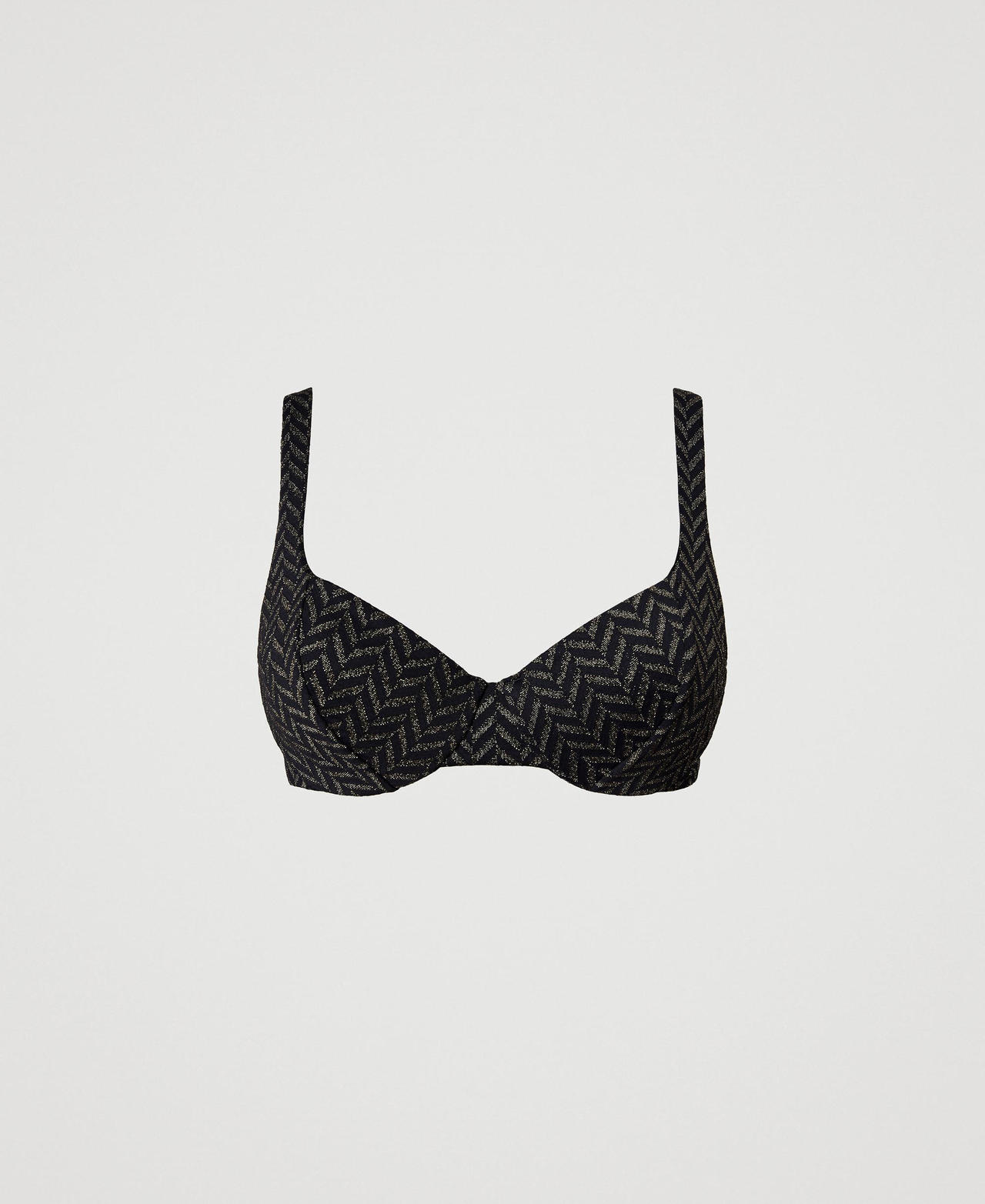 Jacquard underwire bikini top with chevron pattern Black Jacquard Herringbone Woman 231LMMD55_10602_0S