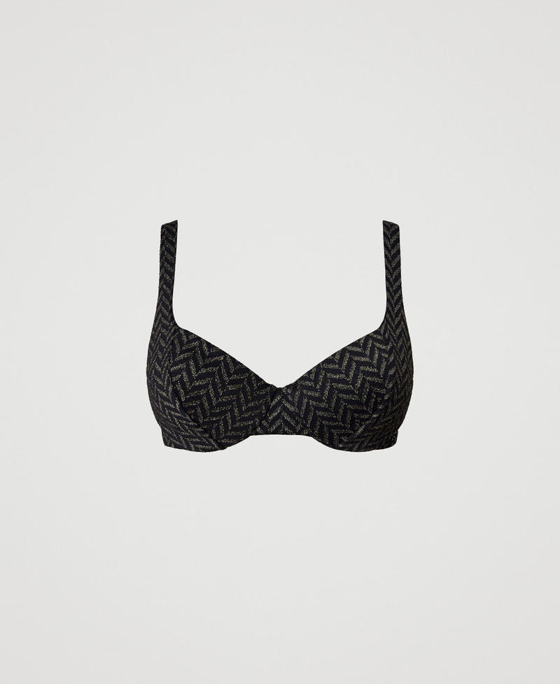 Jacquard underwire bikini top with chevron pattern Black Jacquard Herringbone Woman 231LMMD55_10602_0S