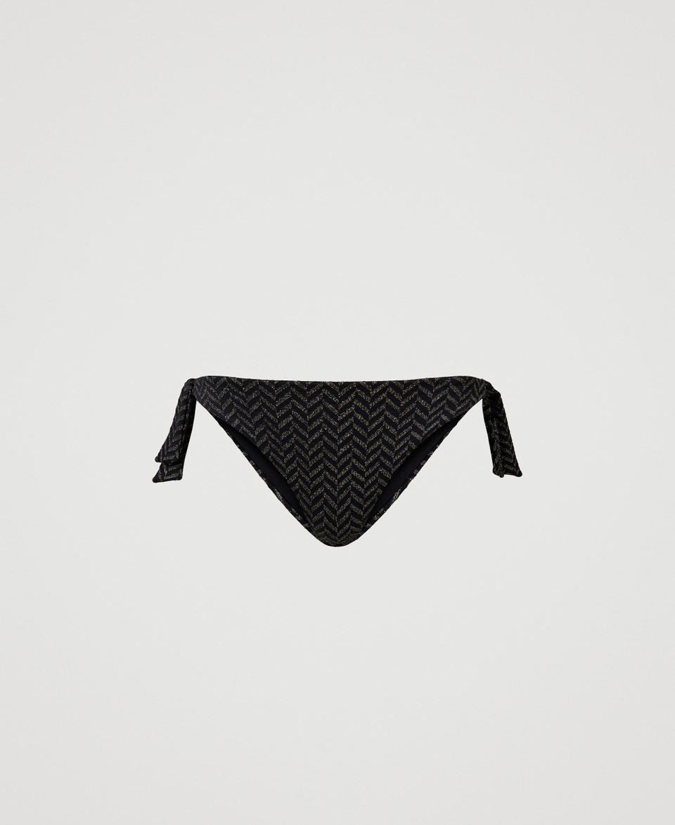 Jacquard bikini thong with chevron pattern Black Jacquard Herringbone Woman 231LMMD88_10602_0S