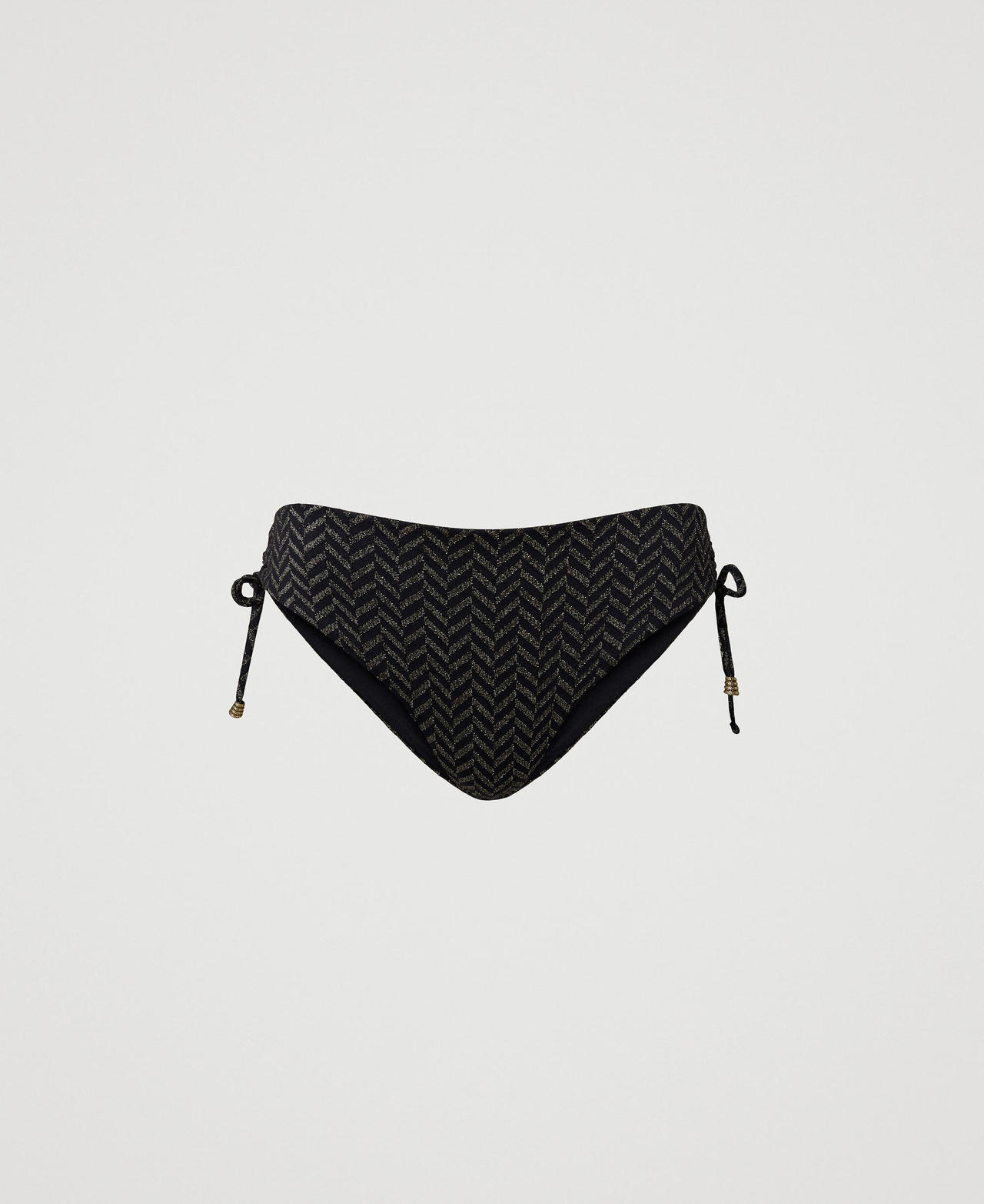 Jacquard bikini bottom with chevron pattern Black Jacquard Herringbone Woman 231LMMD99-0S