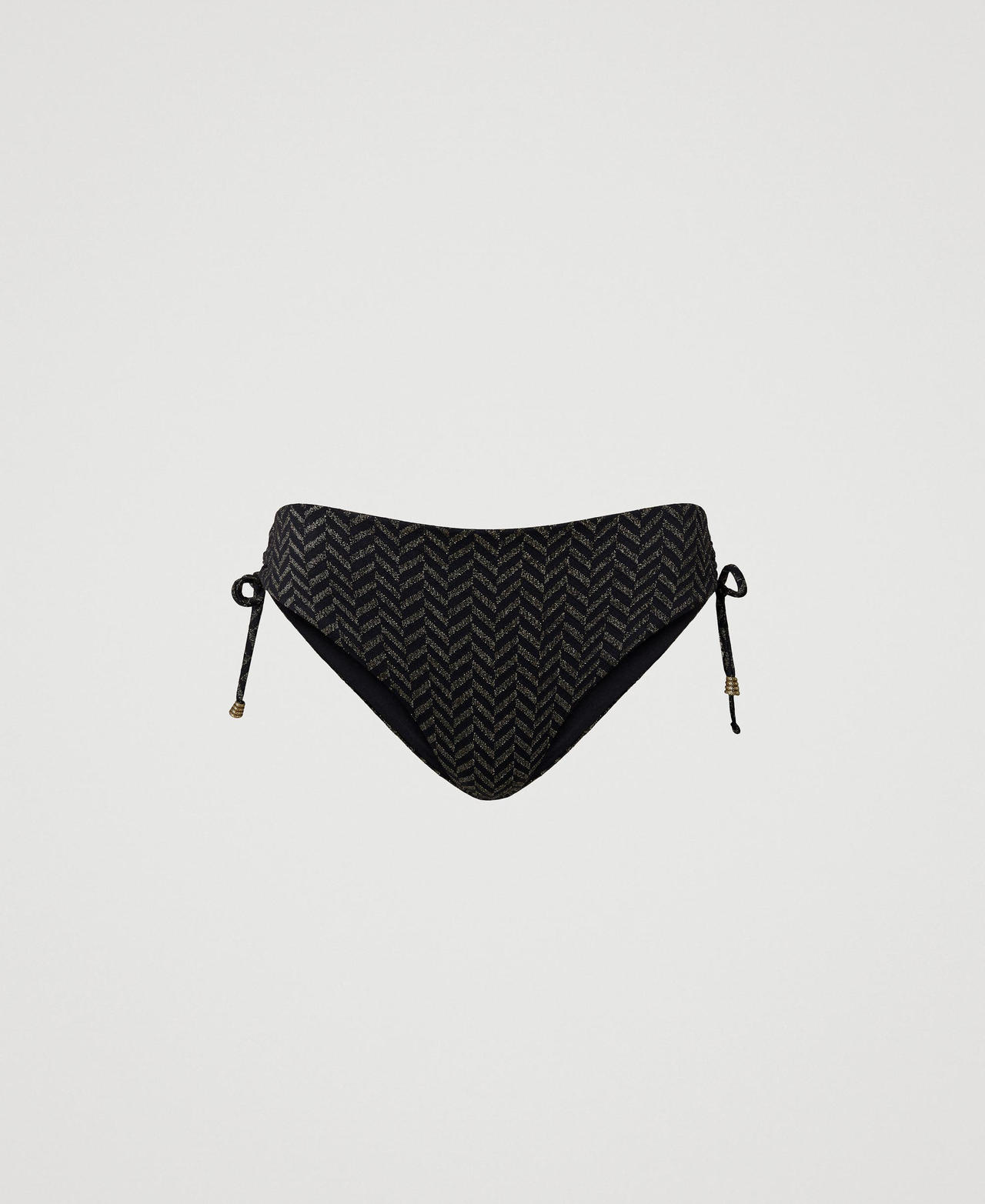 Jacquard bikini bottom with chevron pattern Black Jacquard Herringbone Woman 231LMMD99_10602_0S