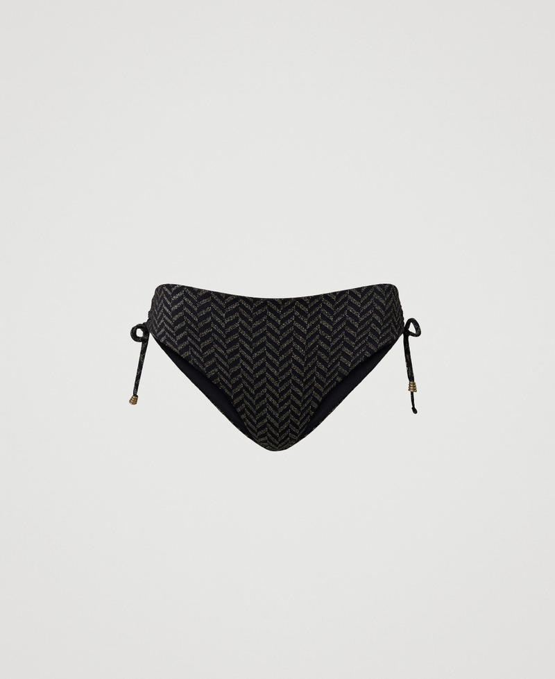 Jacquard bikini bottom with chevron pattern Black Jacquard Herringbone Woman 231LMMD99-0S