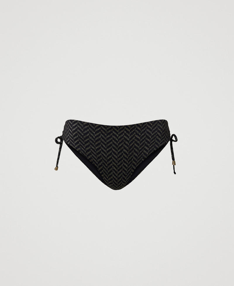 Jacquard bikini bottom with chevron pattern Black Jacquard Herringbone Woman 231LMMD99_10602_0S