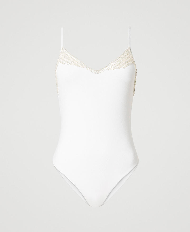 One-piece swimsuit with pearl embroidery
