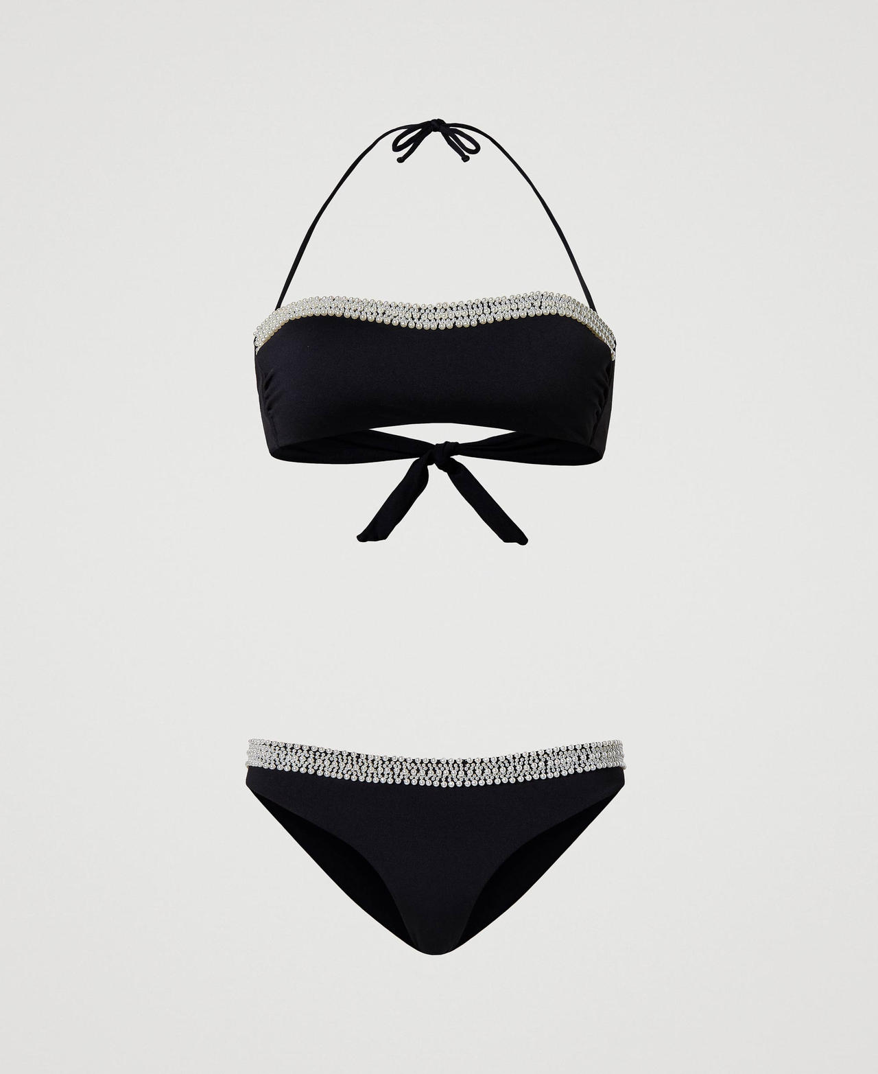 Bandeau bikini top and Brazilian bottom with pearls Black Woman 231LMME11-0S
