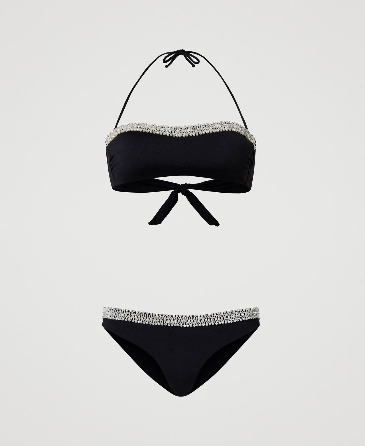 Soutien-gorge de bain bandeau et slip brésilien avec perles