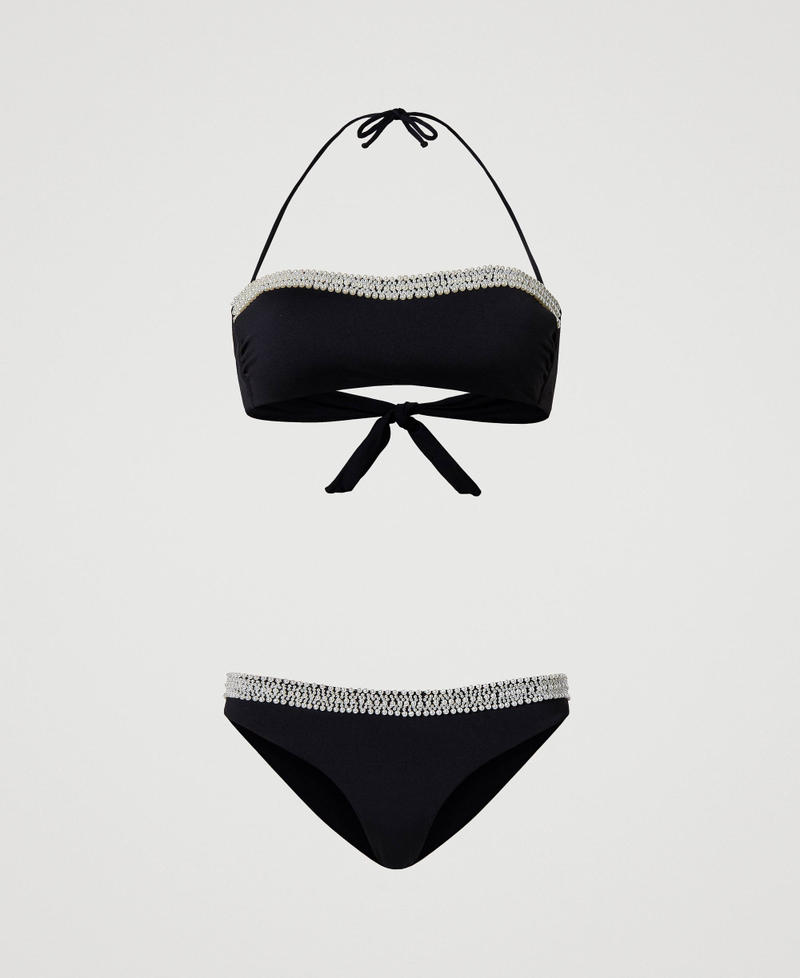Soutien-gorge de bain bandeau et slip brésilien avec perles