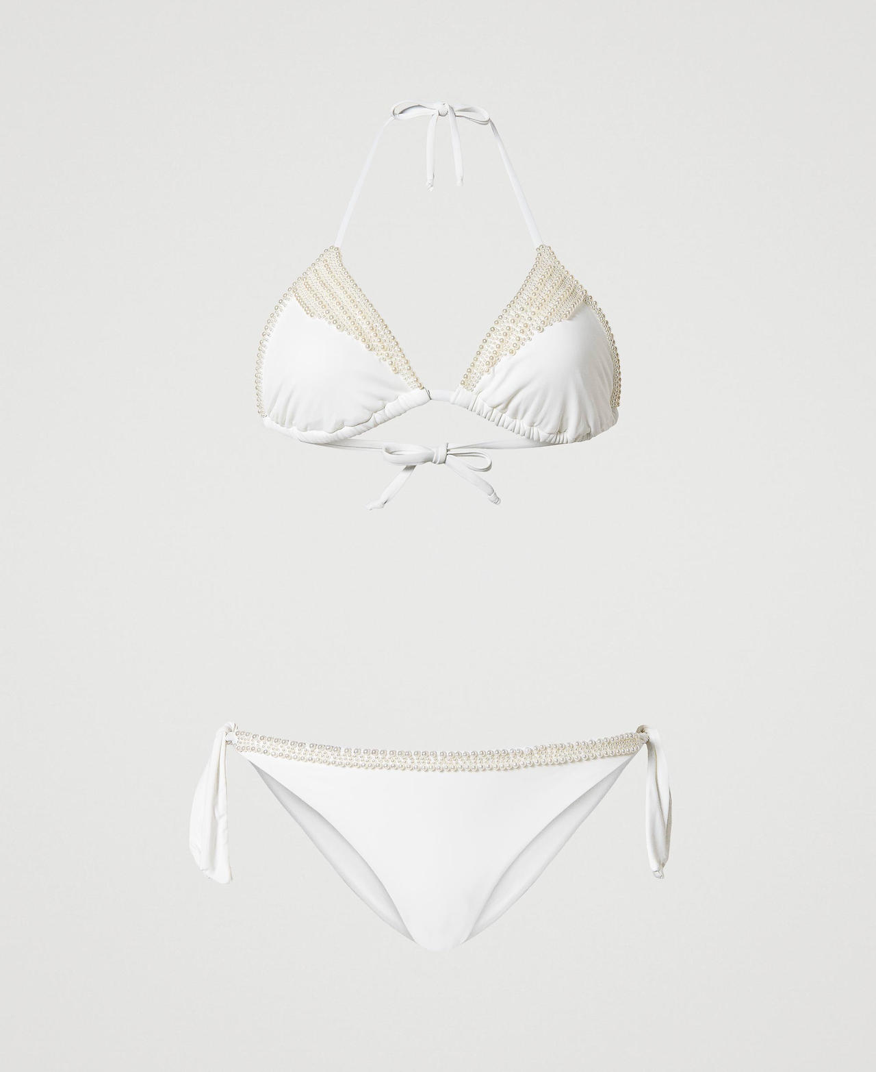 Triangle bikini top and bikini thong with pearls Off White Woman 231LMME22-0S