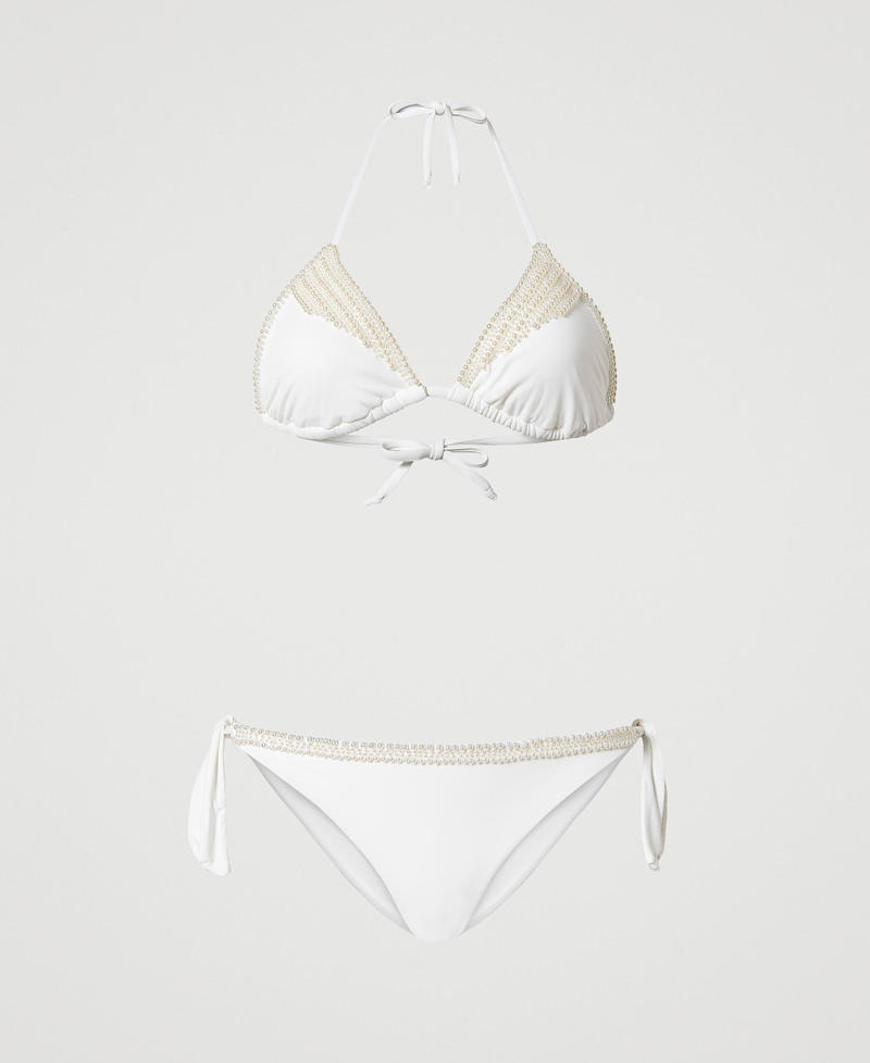 Triangle bikini top and bikini thong with pearls Off White Woman 231LMME22-0S