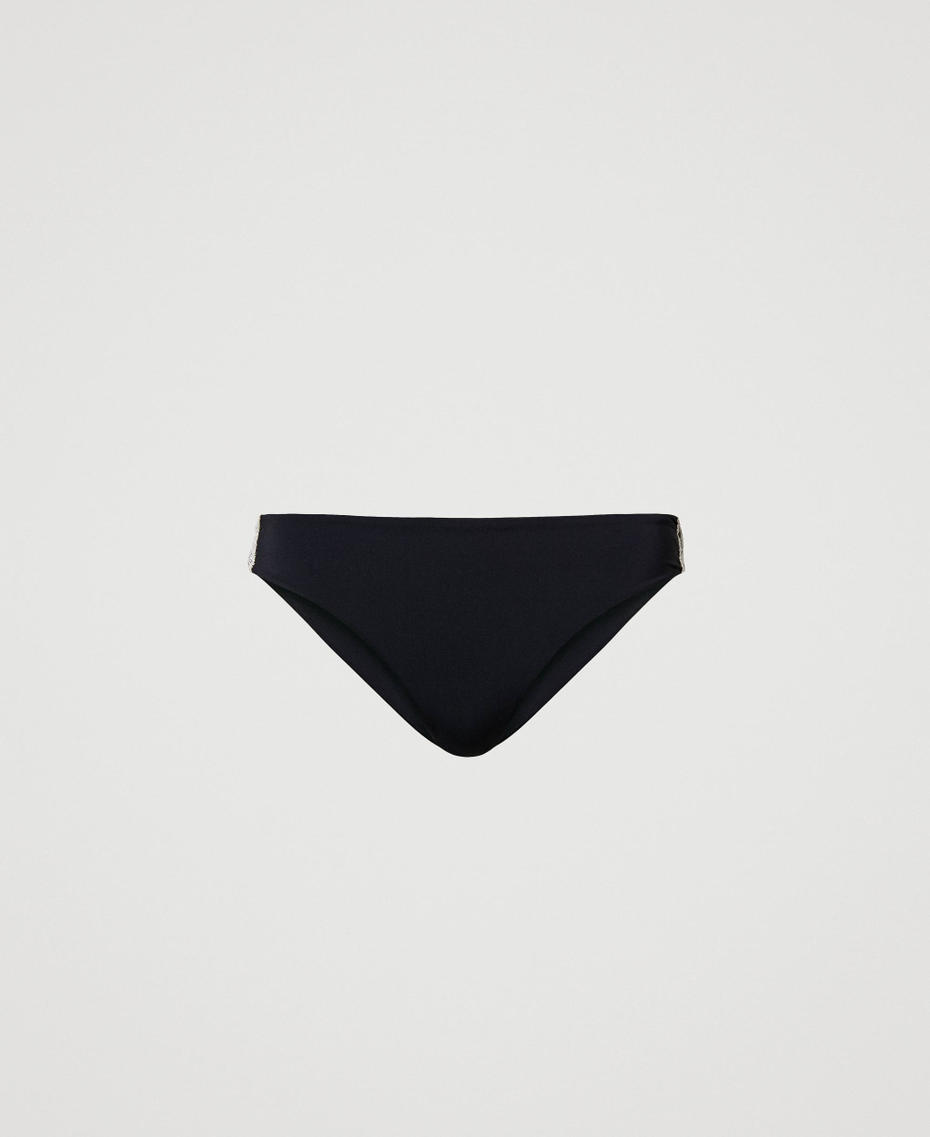 Regular bikini bottom with macramé lace Bicolour Black / Off White Woman 231LMMF66_01719_S0