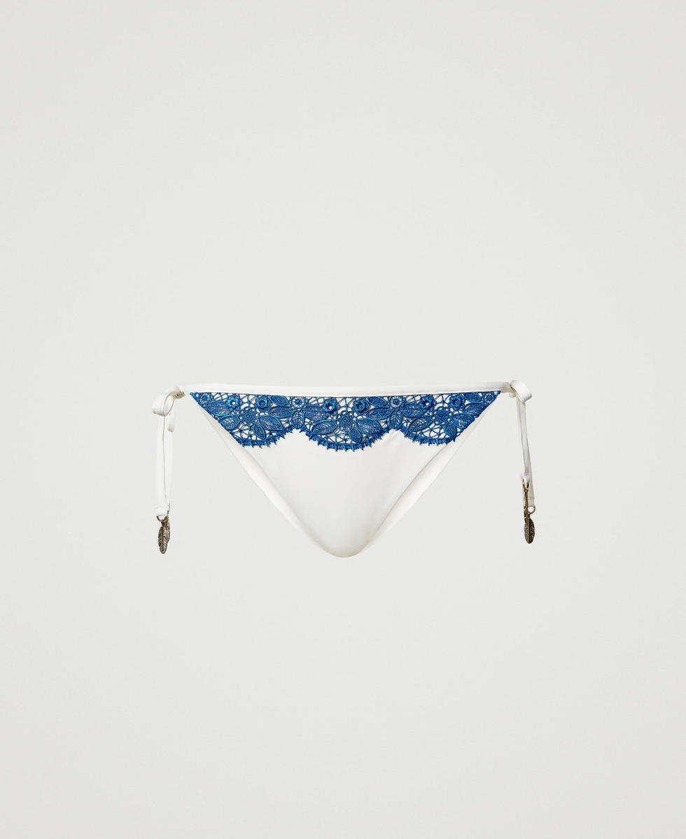 Bikini thong with macram&eacute; lace