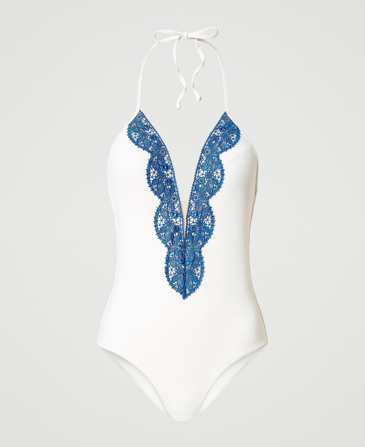 Costume intero con pizzo macramè Bicolor Off White /  Blue "Ink Fluo" Donna 231LMMFXX_10606_0S