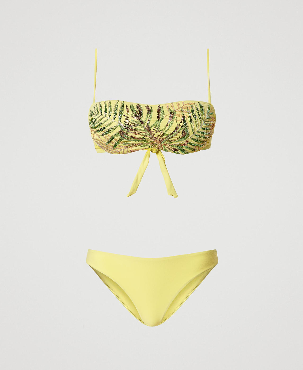 Embroidered bandeau top and Brazilian bikini bottom Woman Yellow TWINSET Milano