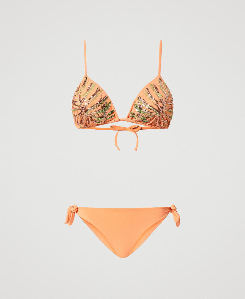 Besticktes Triangel-Bikinitop und Tanga Cantaloupe-Orange Frau 231LMMG22-0S
