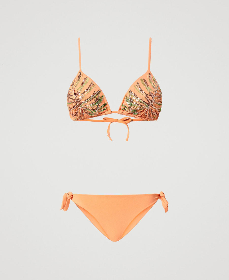 Triangle bikini top with embroidery and thong