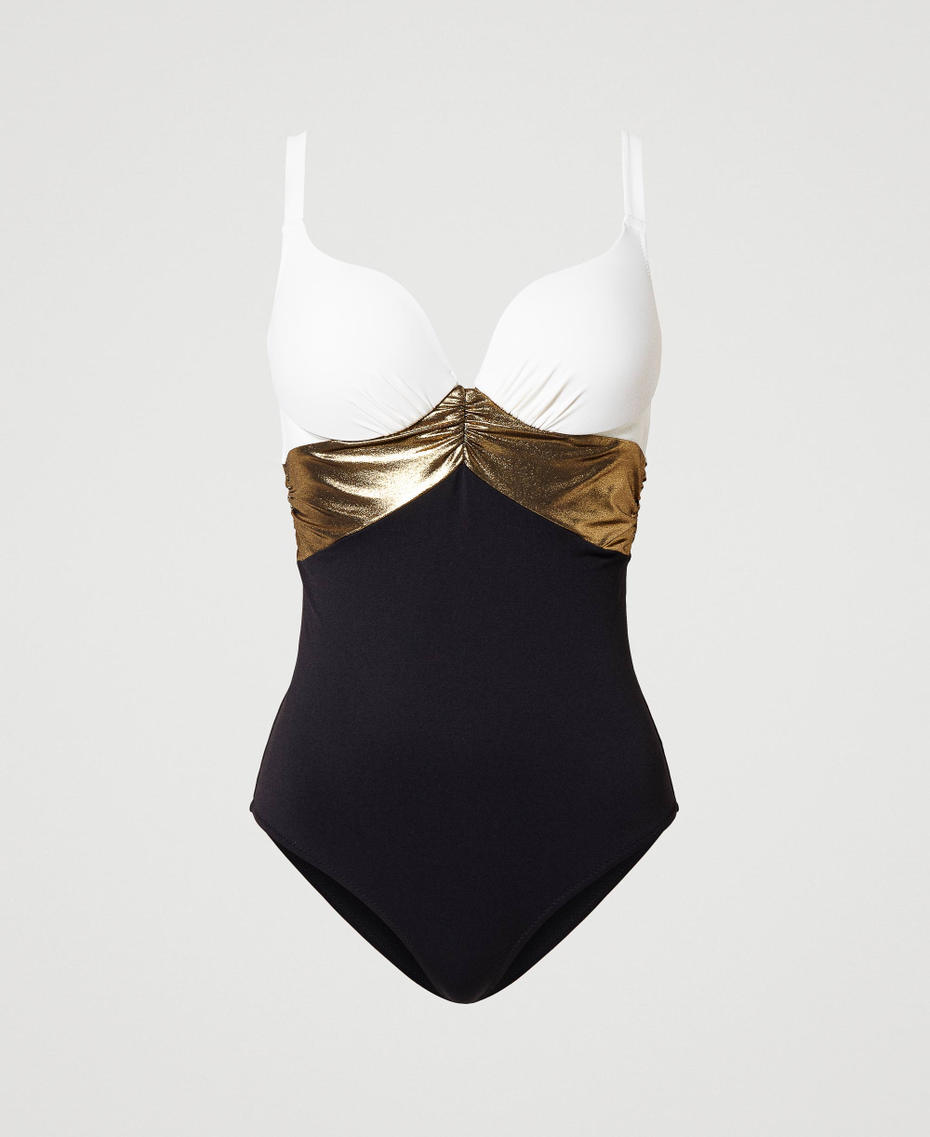 One-piece swimsuit with laminated insert Multicolour Black / Gold / Off White Woman 231LMMH00-0S