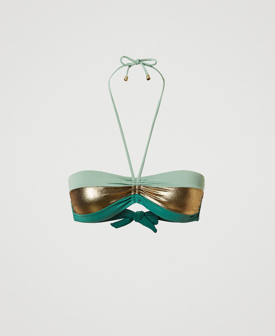 Bandeau bikini top with laminated insert Multicolour “Turtle Green” / Gold / Rosemary Woman 231LMMH11-0S