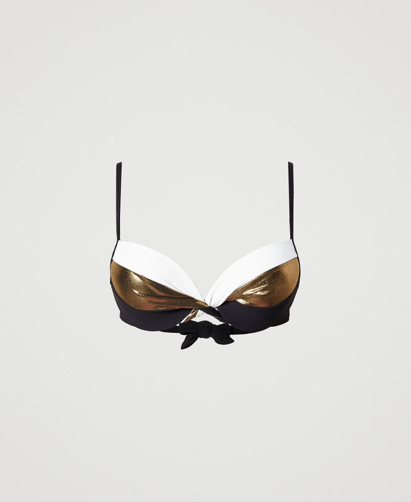 Push-up bikini top with laminated insert Multicolour Black / Gold / Off White Woman 231LMMH44_10612_0S