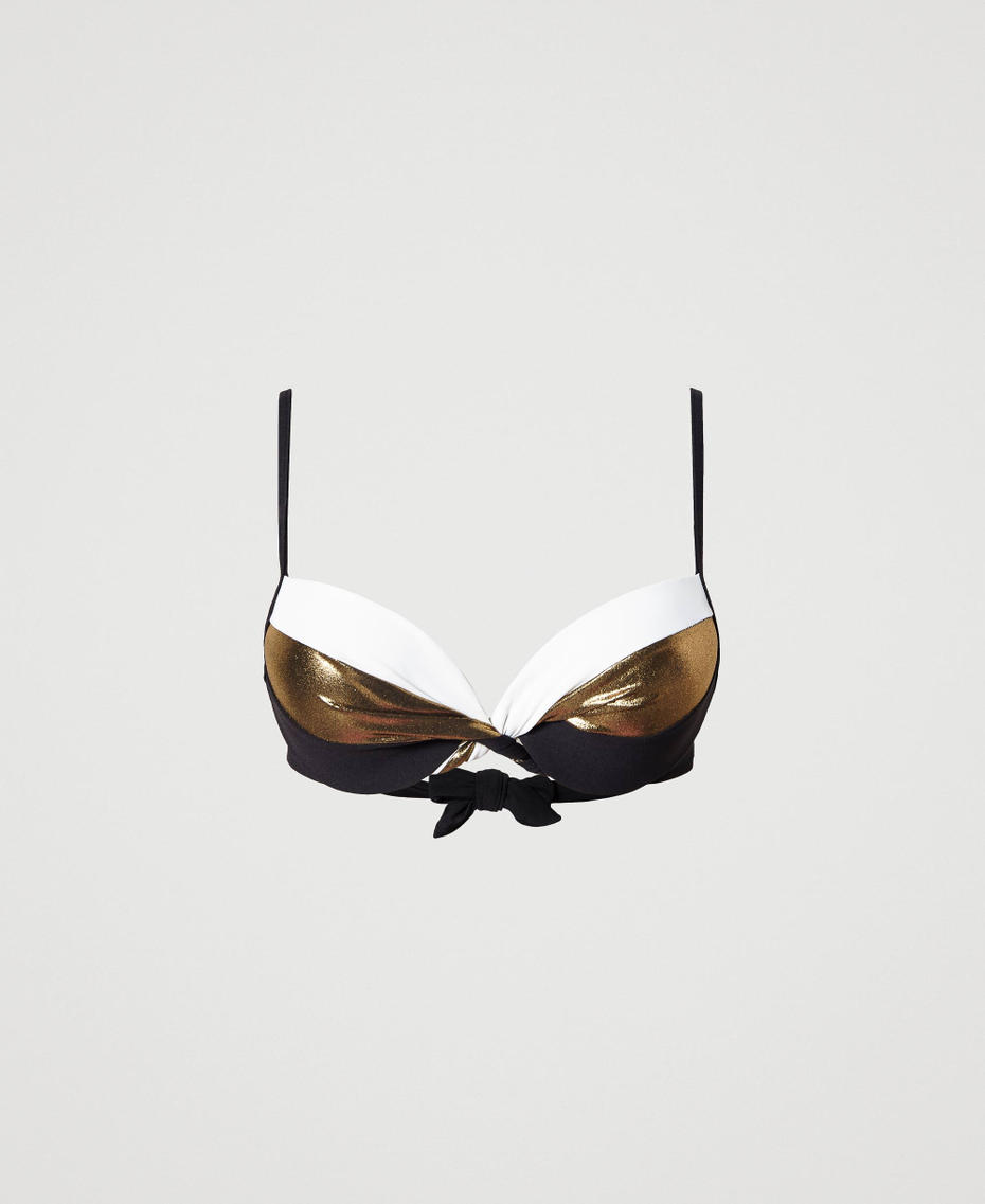 Push-up bikini top with laminated insert Multicolour Black / Gold / Off White Woman 231LMMH44_10612_S0