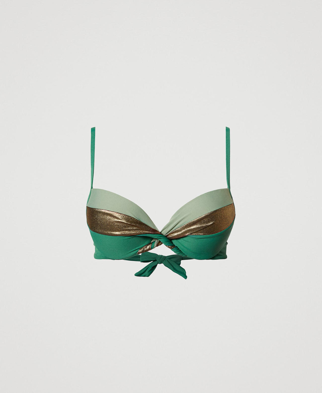 Push-up bikini top with laminated insert Multicolour “Turtle Green” / Gold / Rosemary Woman 231LMMH44_10613_0S