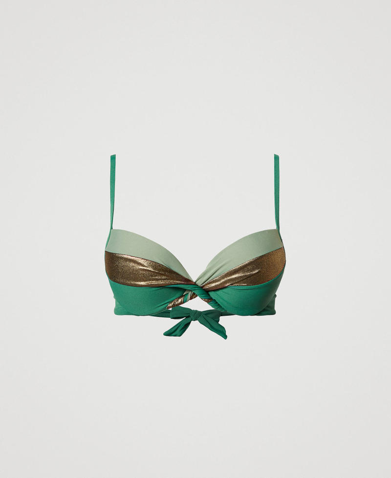 Push-up bikini top with laminated insert Multicolour “Turtle Green” / Gold / Rosemary Woman 231LMMH44_10613_0S