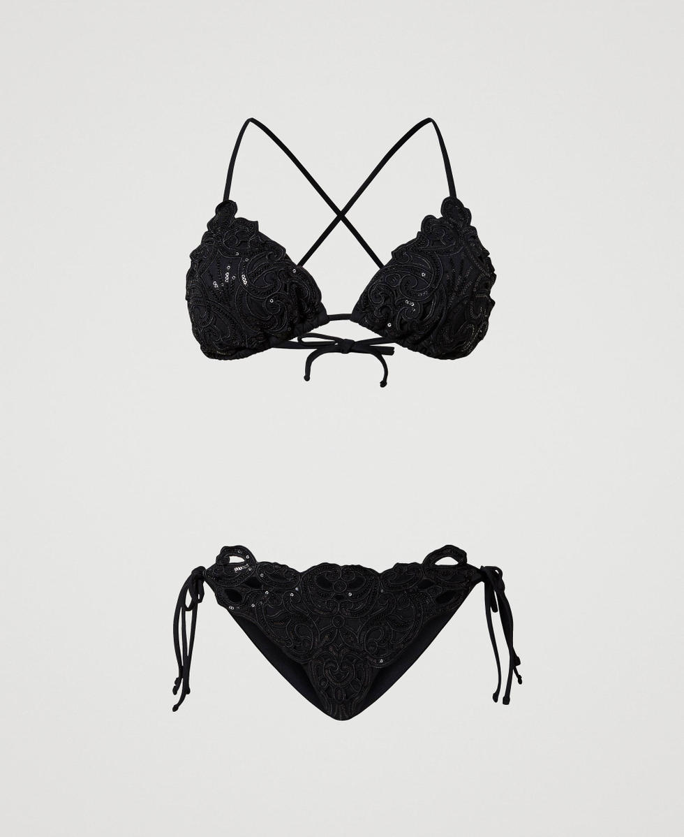 Triangel-Bikinitop und Tanga mit Stickerei