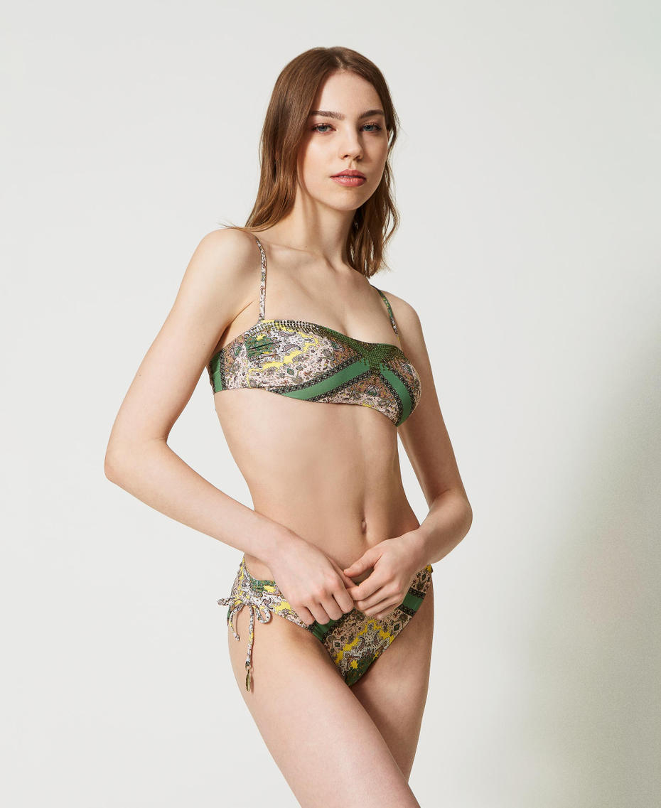 Bandeau bikini top with scarf print “Turtle Green” Scarf Print Woman 231LMMV11-01