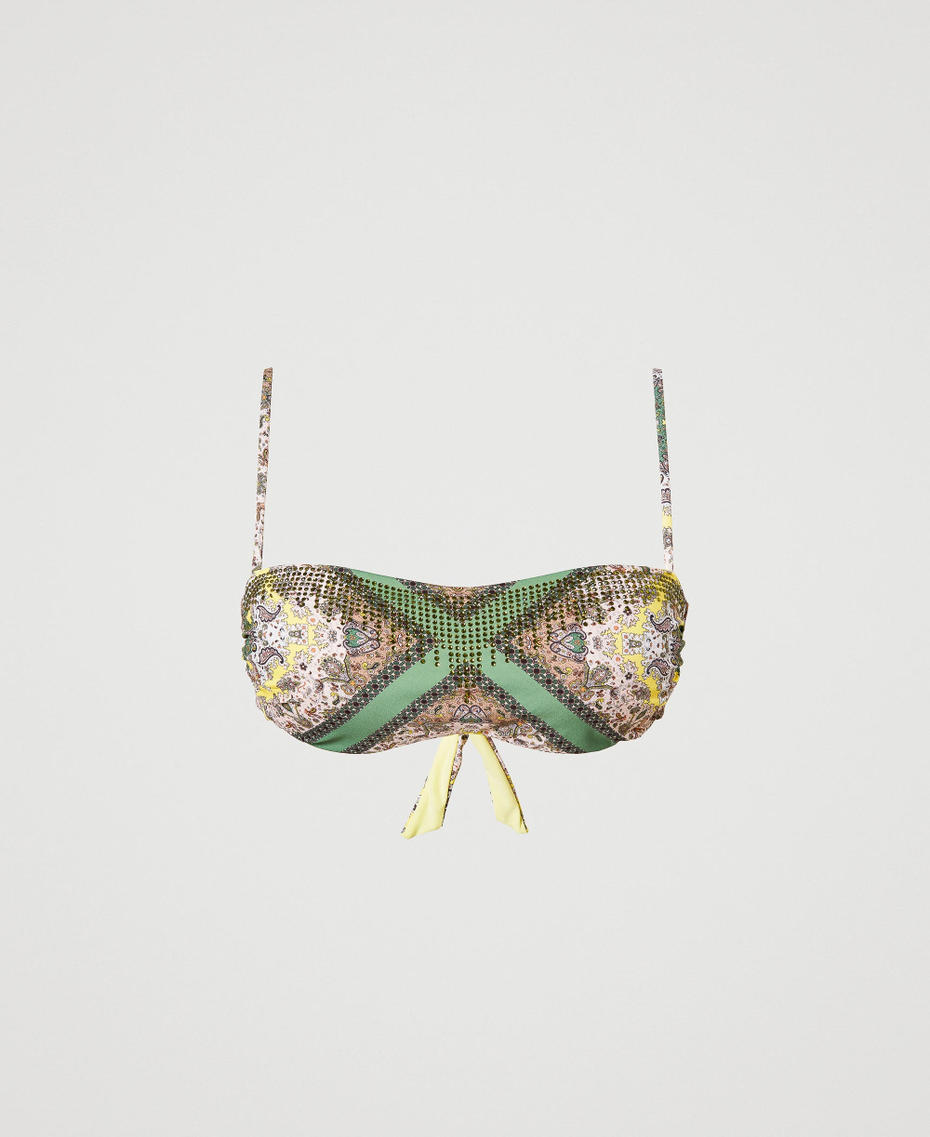 Bandeau bikini top with scarf print “Turtle Green” Scarf Print Woman 231LMMV11-0S