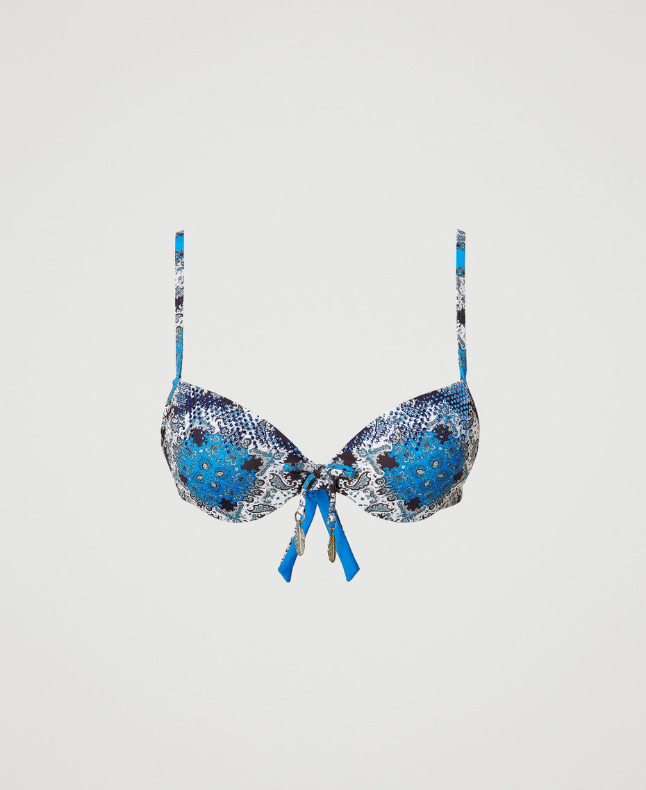 Push-up bikini top with scarf print “Neon Ink” Blue Scarf Print Woman 231LMMV44-0S