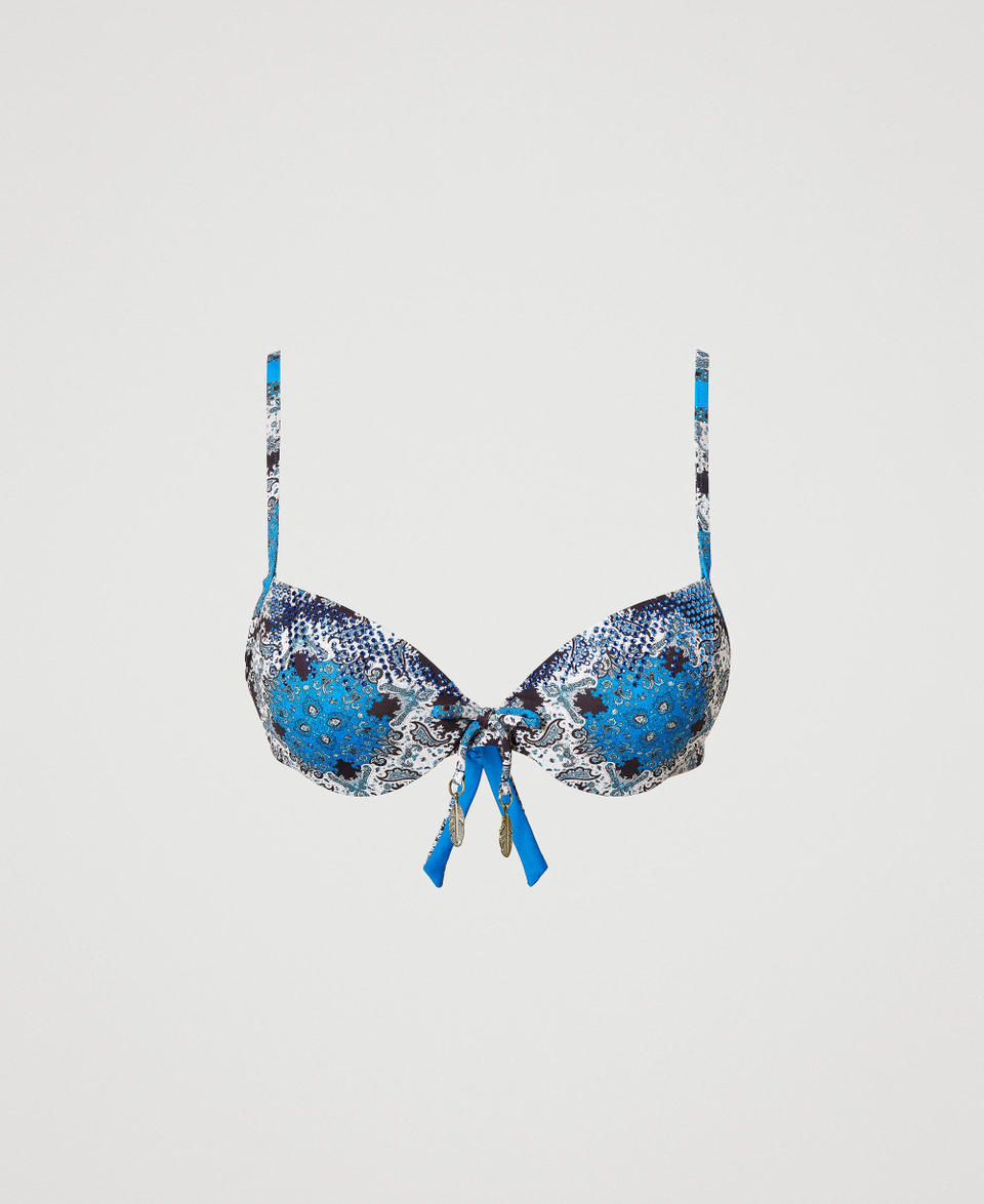 Push-up bikini top with scarf print “Neon Ink” Blue Scarf Print Woman 231LMMV44_10619_S0