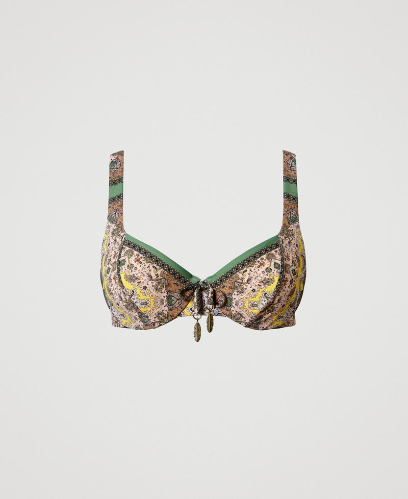 Bügel-Bikinitop mit Foulardprint Foulardprint „Turtle Green“ Frau 231LMMV55-0S