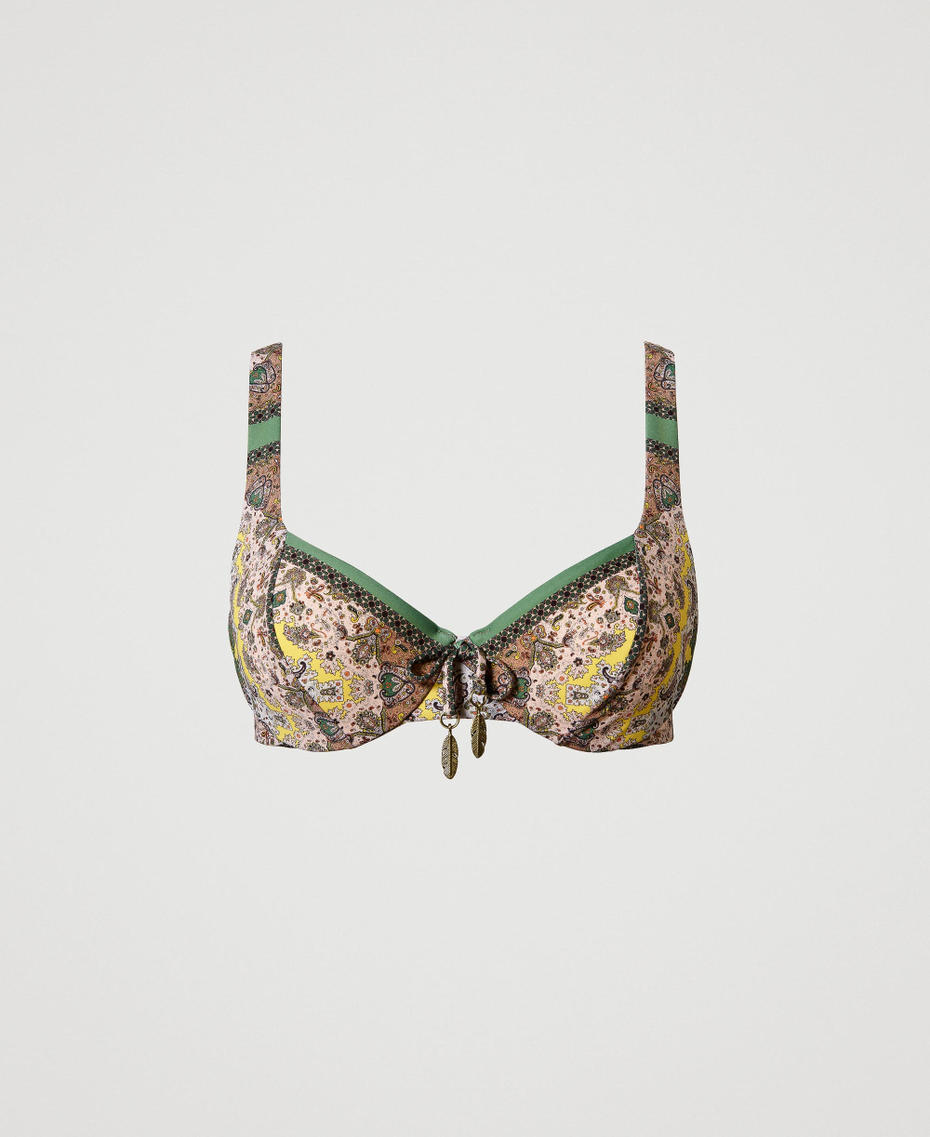 Underwire bikini top with scarf print