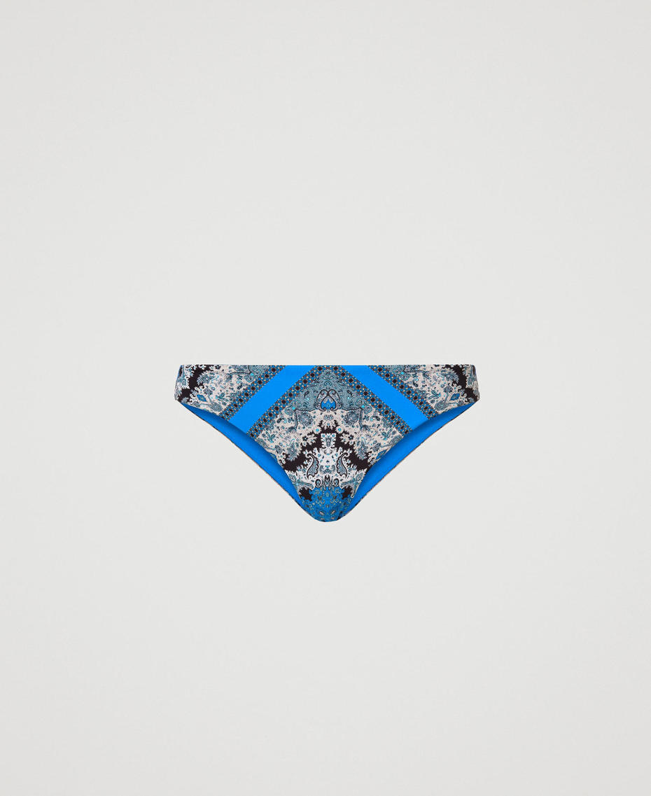 Bikini bottom with scarf print “Neon Ink” Blue Scarf Print Woman 231LMMV66-0S