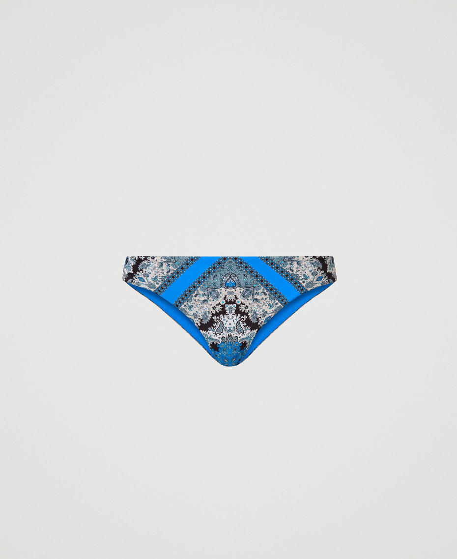 Bikini bottom with scarf print “Neon Ink” Blue Scarf Print Woman 231LMMV66_10619_S0