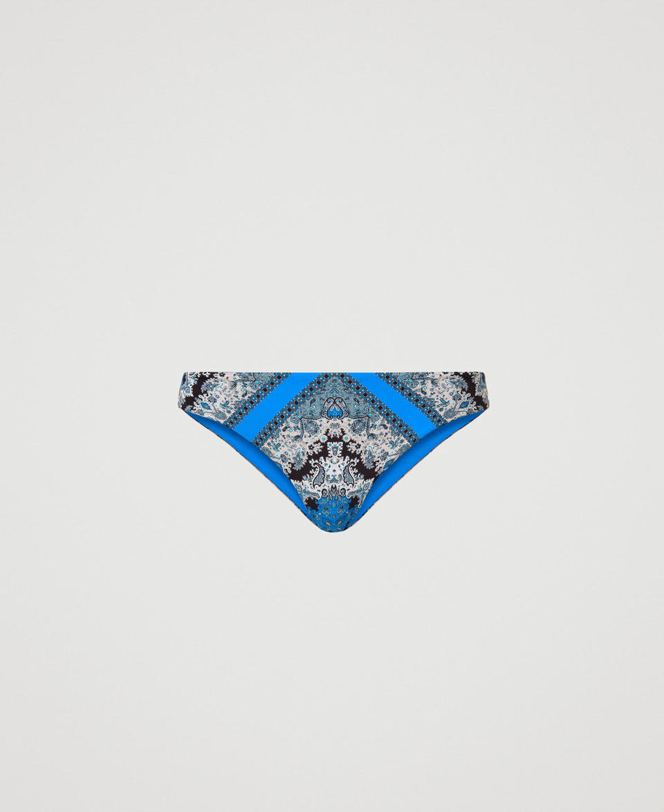 Bikini bottom with scarf print “Neon Ink” Blue Scarf Print Woman 231LMMV66_10619_0S