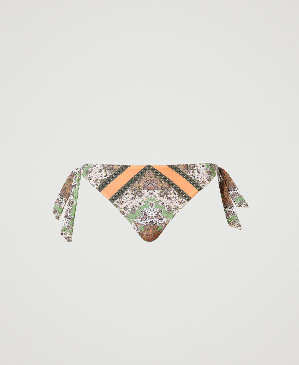 Bikini thong with scarf print &ldquo;Cantaloupe&rdquo; Orange Scarf Print Woman 231LMMV88_10620_S0