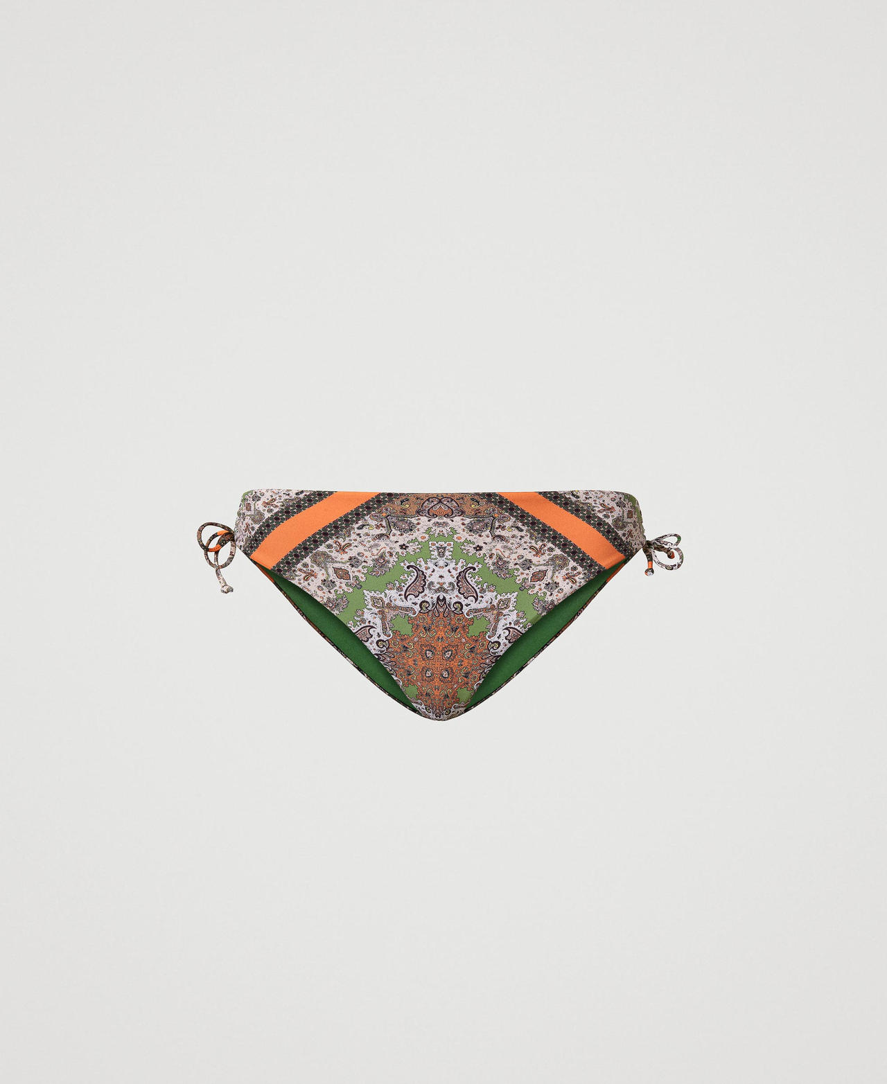 Bikini thong with scarf print and drawstring “Cantaloupe” Orange Scarf Print Woman 231LMMV99_10620_0S