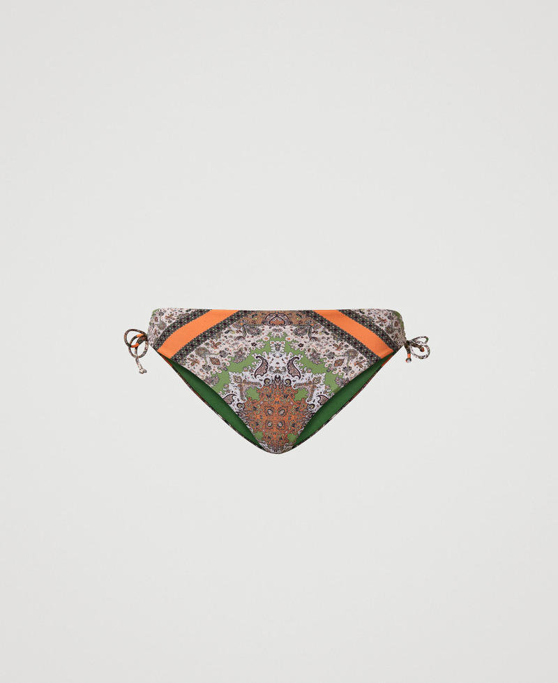 Bikini thong with scarf print and drawstring “Cantaloupe” Orange Scarf Print Woman 231LMMV99-0S