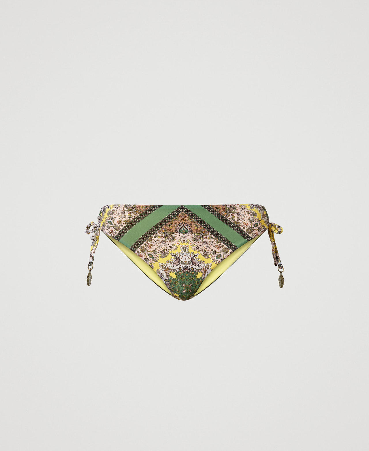 Bikini thong with scarf print and drawstring “Turtle Green” Scarf Print Woman 231LMMV99_10621_0S
