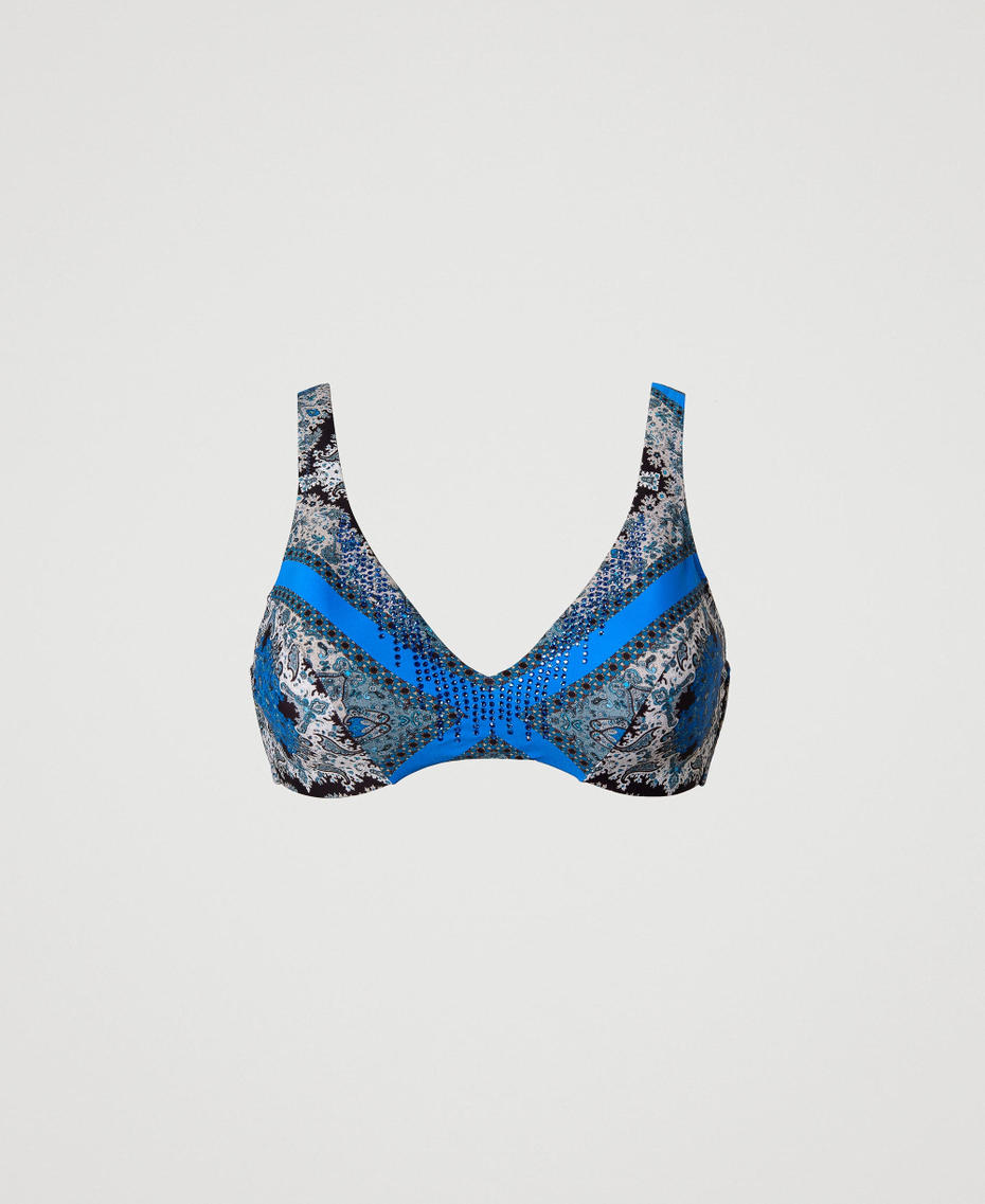 Triangle bikini top with scarf print “Neon Ink” Blue Scarf Print Woman 231LMMVTT-0S