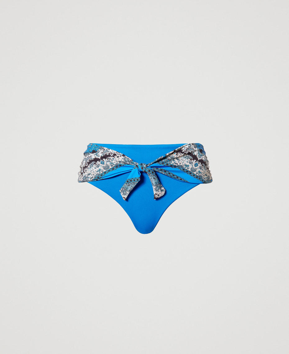 High leg bikini bottom with bows “Neon Ink” Blue Scarf Print Woman 231LMMVZZ-0S