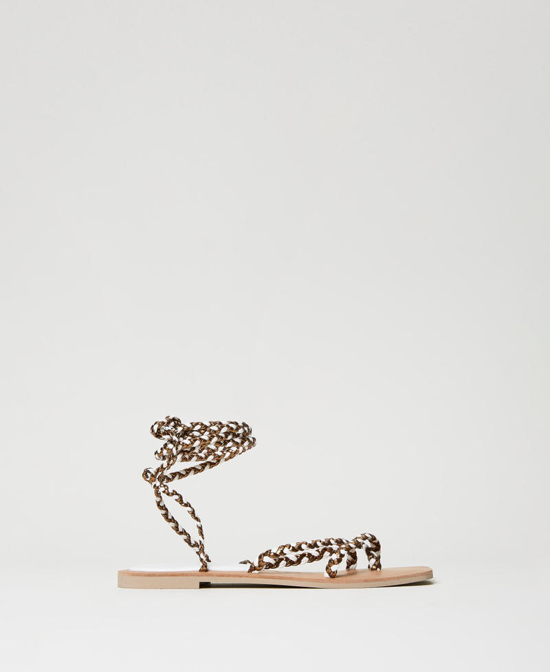 Sandales plates avec lacets tressés Bicolore Bronze/Blanc Cassé Femme 231LMPZBB-01