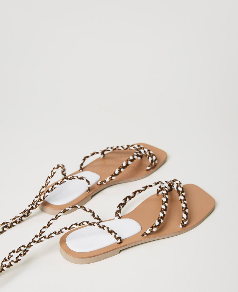 Sandales plates avec lacets tressés Bicolore Bronze/Blanc Cassé Femme 231LMPZBB-03