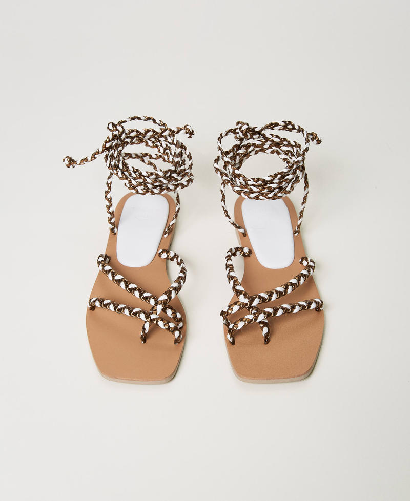 Sandales plates avec lacets tressés Bicolore Bronze/Blanc Cassé Femme 231LMPZBB-04