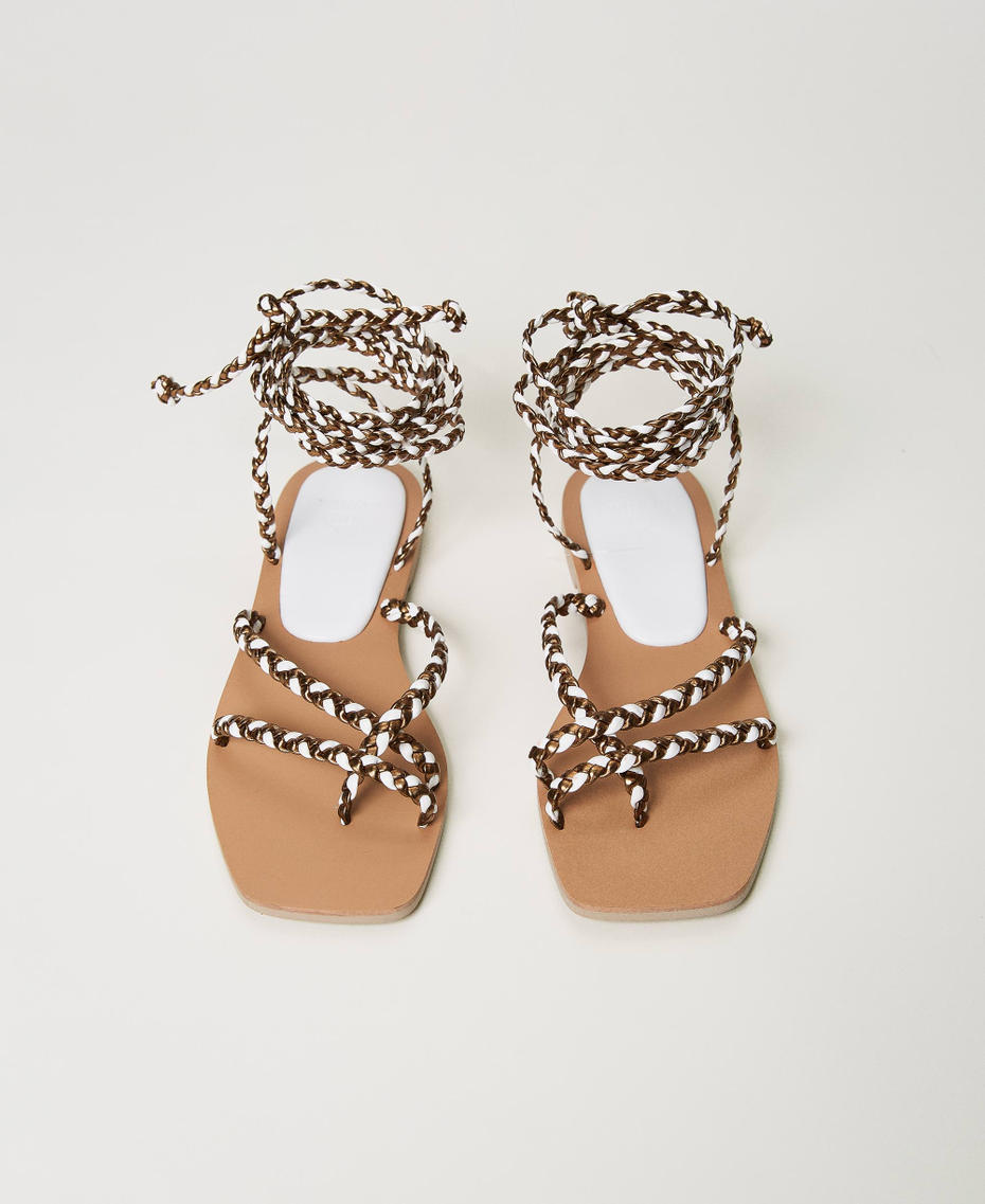 Sandales plates avec lacets tressés Bicolore Bronze/Blanc Cassé Femme 231LMPZBB-04