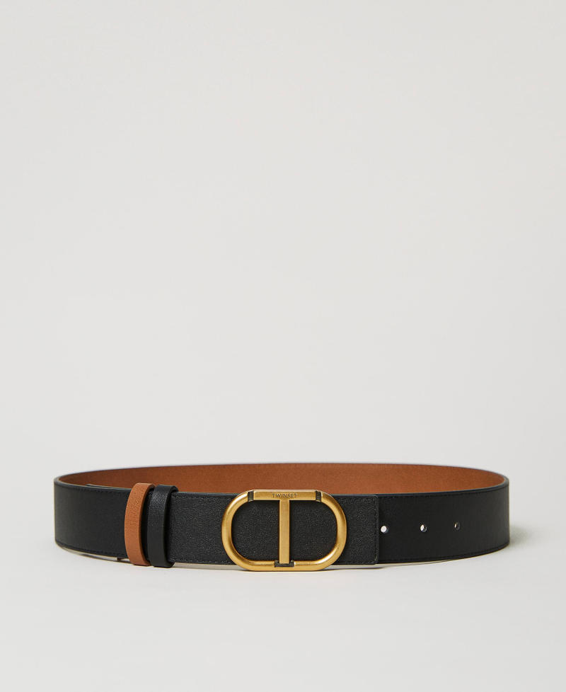 Reversible leather belt with Oval T buckle Two-tone “Pale Hemp” Beige / Ivory Woman 231TA4040-01