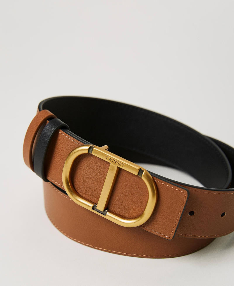Reversible leather belt with Oval T buckle Two-tone “Pale Hemp” Beige / Ivory Woman 231TA4040-03
